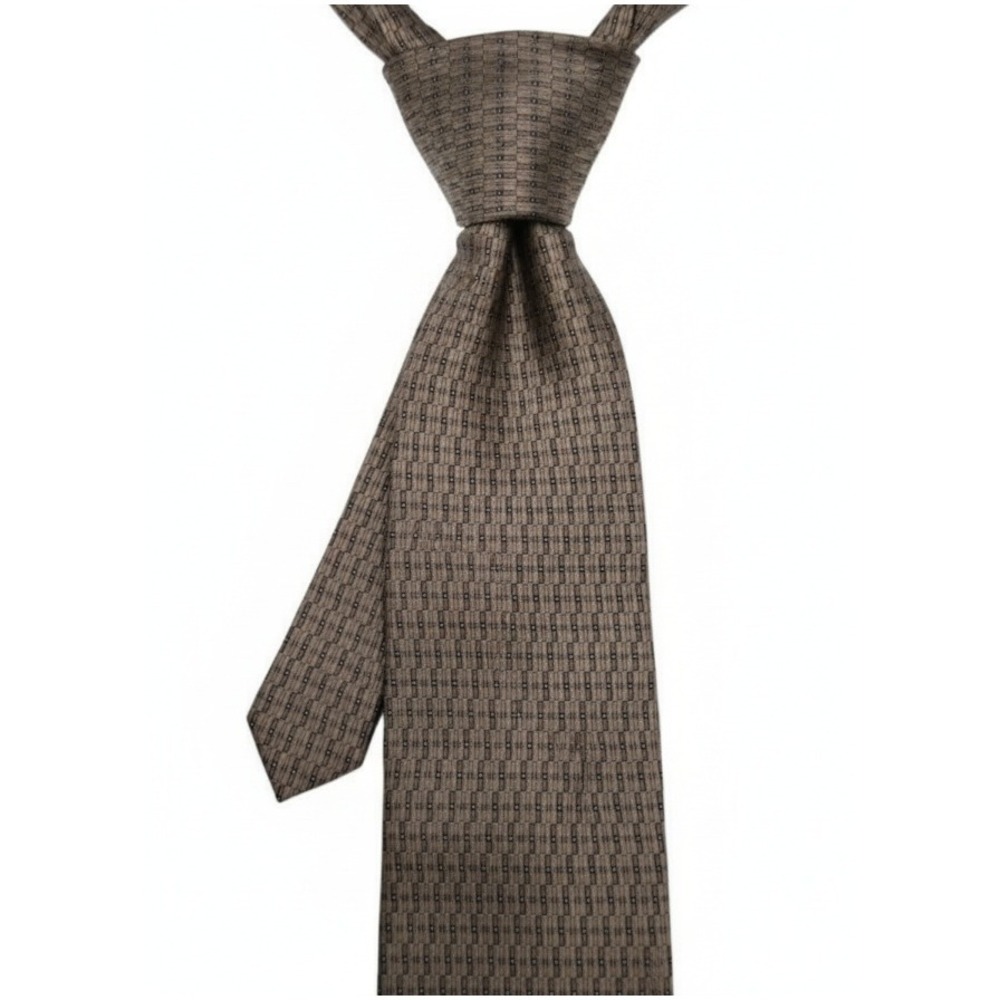 Stafford 100% Imported Silk Mens Geometric Pattern Necktie Brown & Blue Classic